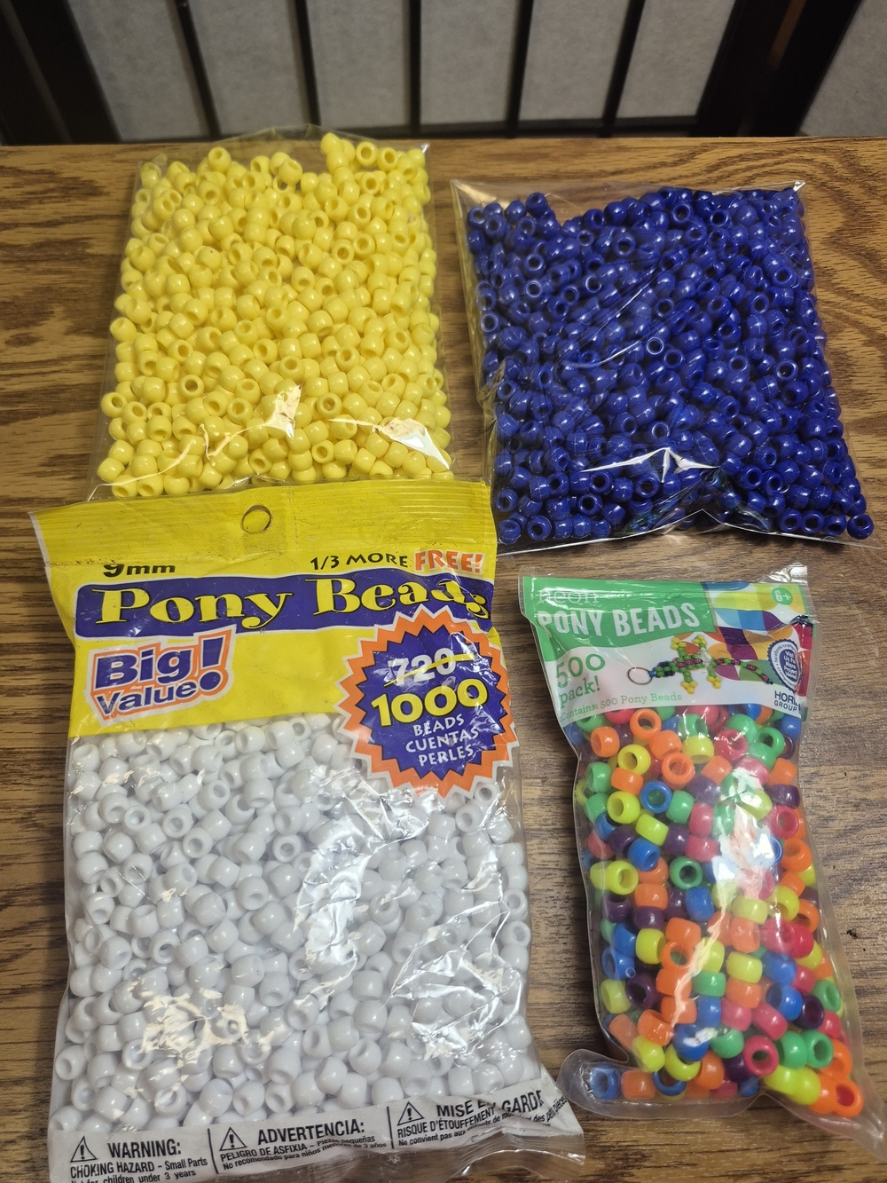 Pony Beads Pack - Yellow, Blue, White, Multicolor Mix